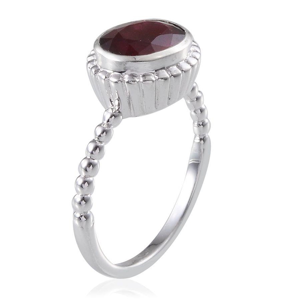 African Ruby (Ovl) Solitaire Ring in Platinum Overlay Sterling Silver 2.000 Ct.