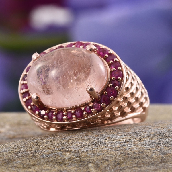 Marropino Morganite (Ovl 7.25 Ct), Ruby Ring in Rose Gold Overlay Sterling Silver 8.000 Ct.