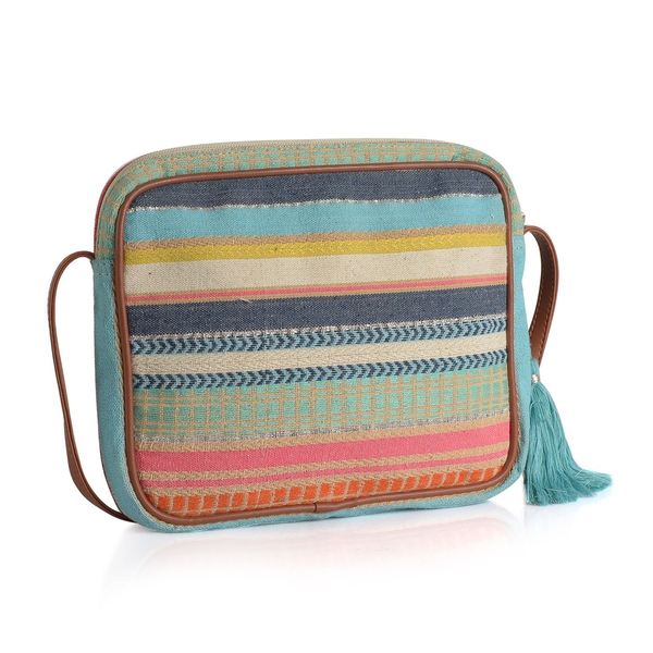 Red, Green and Multi Colour Stripe Pattern Crossbody Bag (Size 28x22x4.5 Cm)