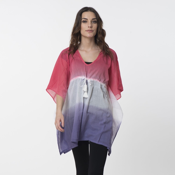 100% Cotton Pink, White and Violet Colour Ombre Effects Poncho (Size 85x60 Cm)