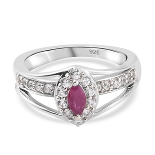 Ruby and Natural Cambodian Zircon Ring in Platinum Overlay Sterling Silver
