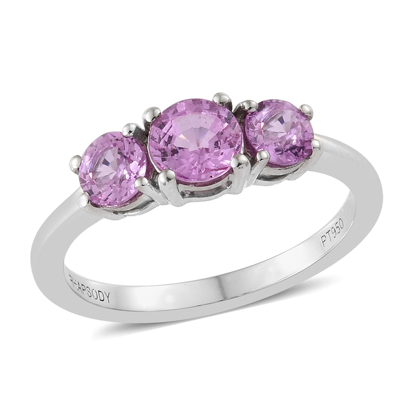 Limited Edition RHAPSODY 1.35 Ct AAAA Pink Sapphire Trilogy Ring in 950 Platinum 3.70 Grams