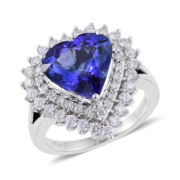 RHAPSODY 950 Platinum 6.15 Carat AAAA Tanzanite Heart Ring With Diamond (VS-E-F)