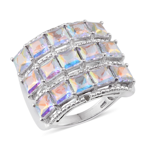 Mercury Mystic Topaz (Sqr), Diamond Ring in Platinum Overlay Sterling Silver 11.790 Ct.