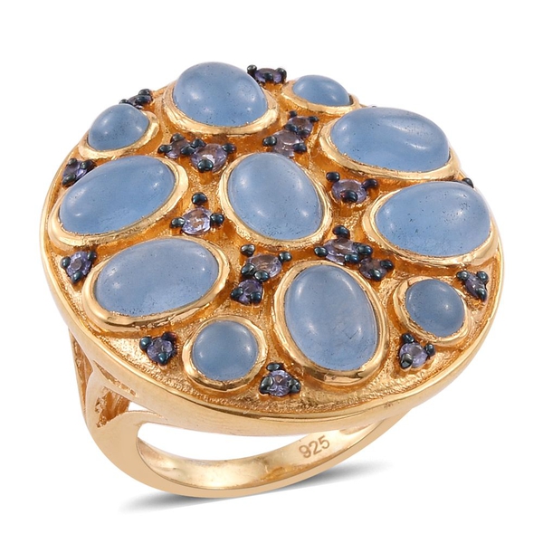 Blue Jade (Ovl), Tanzanite Ring in 14K Gold Overlay Sterling Silver 9.000 Ct. Silver wt 8.20 Gms.