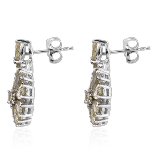 Natural Canary Apatite (Rnd) Floral Earrings in Platinum Overlay Sterling Silver 5.000 Ct.