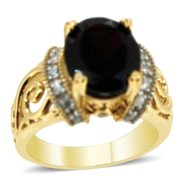 Mozambique Garnet (Ovl 4.98 Ct), Natural White Cambodian Zircon Ring in Yellow Gold Overlay Sterling