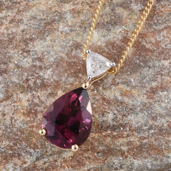 ILIANA 18K Y Gold Rare Pink Tourmaline (Pear 1.70 Ct), Diamond Pendant With Chain 1.850 Ct.