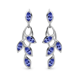 Tanzanite (Mrq) Leaf Dangling Earrings (with Push Back) in Platinum Overlay Sterling Silver 1.45 Ct.
