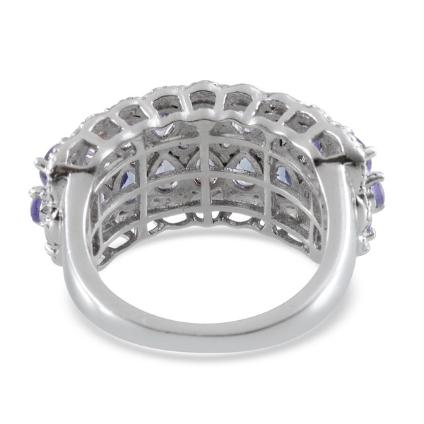 Tanzanite (Pear), Diamond Ring in Platinum Overlay Sterling Silver 3.170 Ct.