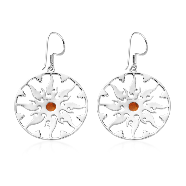 Sajen Silver Natures Joy Collection - Quartz Doublet Simulated Opal Fire Enamelled Earrings (With Fish Hook) in Platinum Overlay Sterling Silver 1.45 Ct, Silver Wt. 8.38 Gms