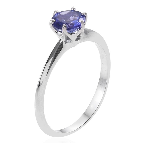 14K White Gold 1 Carat Tanzanite Round Solitaire Ring in 6 Prongs.