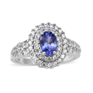 Tanzanite and Natural Cambodian Zircon Ring in Rhodium Overlay Sterling Silver 1.91 Ct.