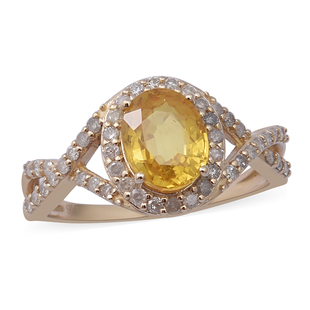 9K Yellow Gold Yellow Sapphire and Diamond (0.60 cts) Ring 2.88 Ct.