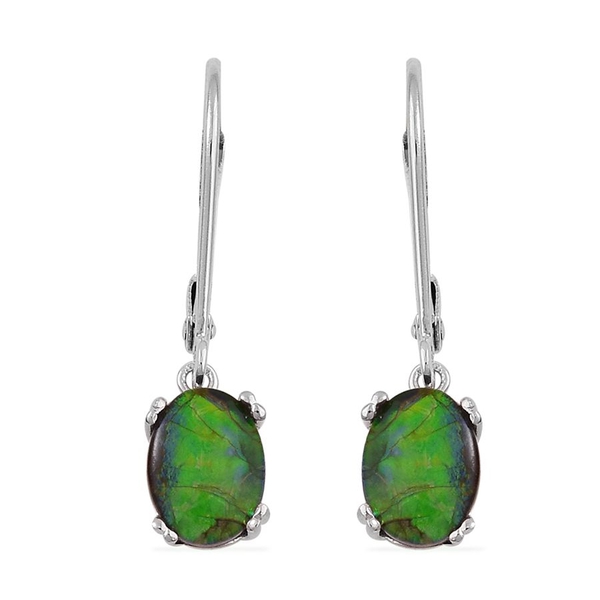 Canadian Ammolite (Ovl) Lever Back Earrings in Platinum Overlay Sterling Silver 2.250 Ct.