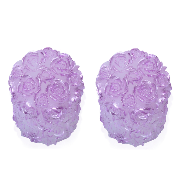 Home Decor - Set of 2 - 7 Colours Changing LED Purple Colour Rose Pattern Flameless Wax Candles (Siz