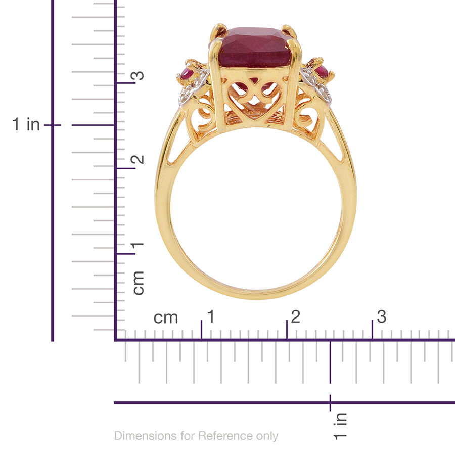 African Ruby (Cush 6.84 Ct), Ruby and White Zircon Ring in 14K Gold Overlay Sterling Silver 7.000 Ct.