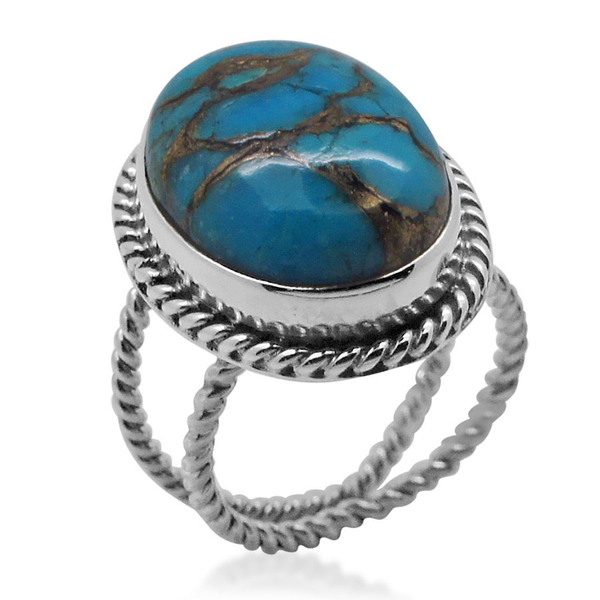 Royal Bali Collection Mojave Blue Turquoise (Ovl) Solitaire Ring in Sterling Silver 9.370 Ct.