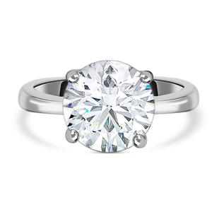 Moissanite Solitaire (100 Faceted) Ring in Rhodium Overlay Sterling Silver 3.00 Ct.