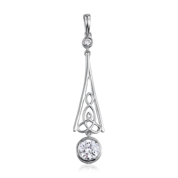 Lustro Stella - Platinum Overlay Sterling Silver (Rnd) Pendant Made with Finest CZ