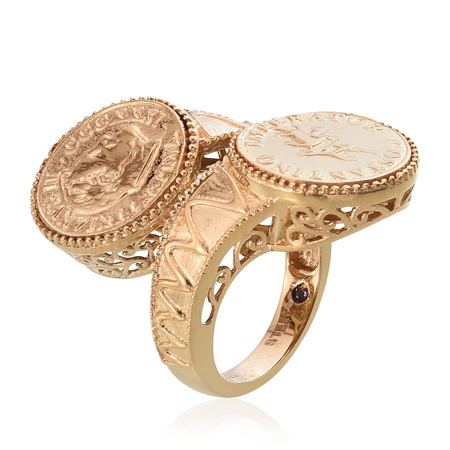 Stefy Pink Sapphire (Rnd) Crossover Ring with Coin in 14K Gold Overlay Sterling Silver