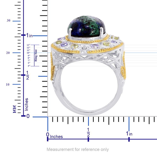 Designer Collection Azurite (Ovl 9.26 Ct), Hebei Peridot and Tanzanite Ring in 14K YG and Platinum Overlay Sterling Silver 10.260 Ct.