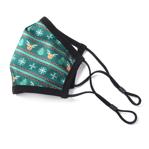 Set of 2 -  Christmas Print 100% Cotton Mask with Filter (Adult and Kid) - Green