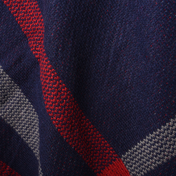 Designer Inspired- Winter Navy & Wine Red Colour Roll Neck Checker Pattern Poncho (Size 68x90 Cm)