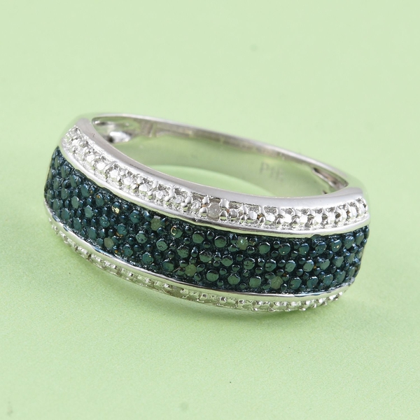 Blue Diamond (Rnd), White Diamond Band Ring in ION Plated Platinum Bond 0.050 Ct.
