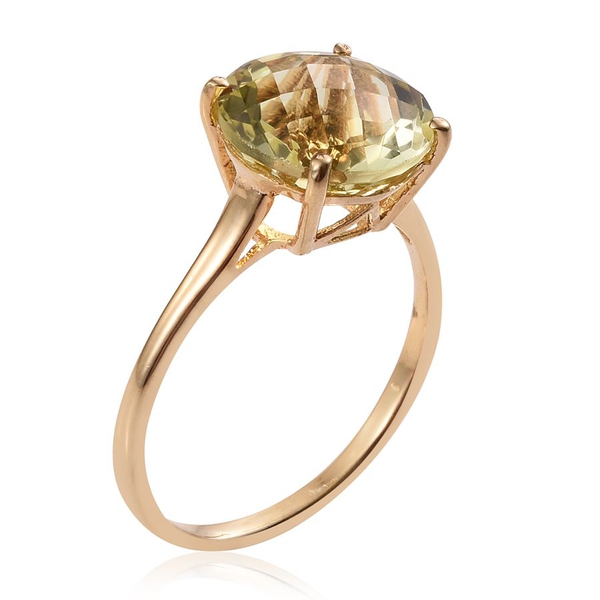 Checkerboard Cut Natural Ouro Verde Quartz (Rnd) Solitaire Ring in 14K Gold Overlay Sterling Silver 6.000 Ct.