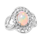 Ethiopian Welo Opal and Natural Cambodian Zircon Ring (Size U) in Rhodium Overlay Sterling Silver 1.89 Ct.