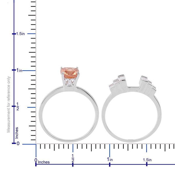 ELANZA AAA Simulated Champagne Diamond (Cush), Simulated White Diamond 2 Ring Set in Rhodium Plated Sterling Silver