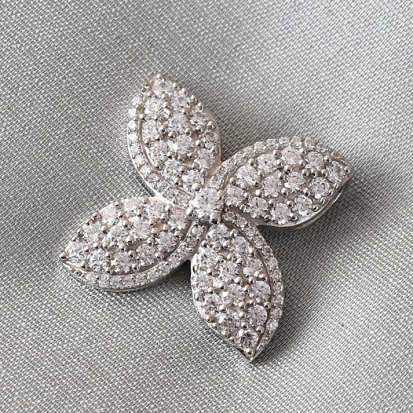 Lustro Stella Platinum Overlay Sterling Silver Floral Pendant Made with Finest CZ 3.080 Ct.