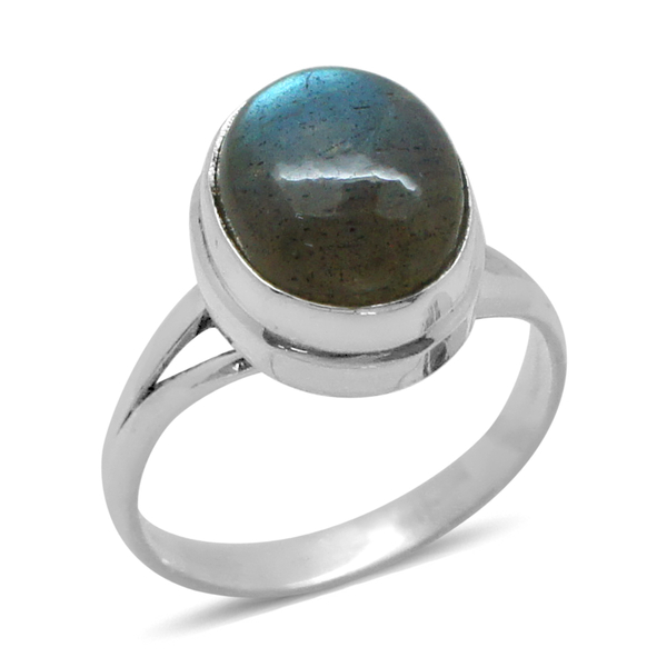 Royal Bali Collection Labradorite (Ovl) Solitaire Ring in Sterling Silver 5.650 Ct.