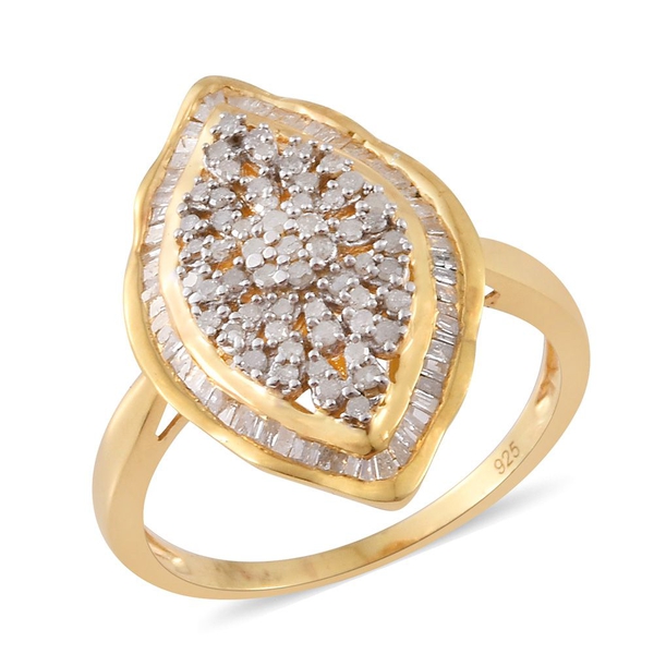 0.75 Ct Diamond Cluster Ring in 14K Gold Plated Sterling Silver 4.89 Grams