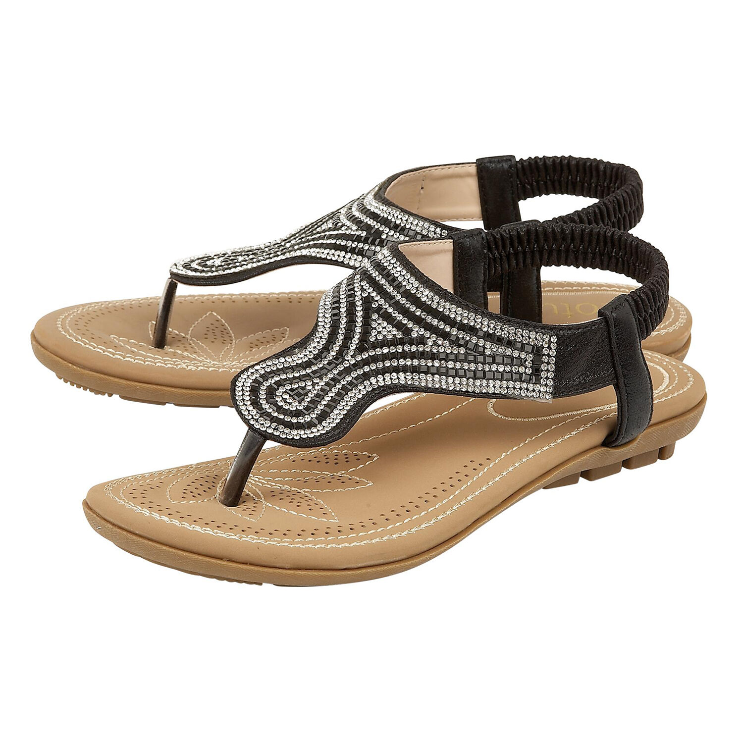 Lotus Black Delia Flat Toe-Post Sandals