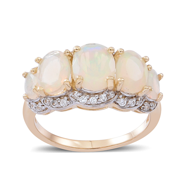 9K Y Gold Ethiopian Welo Opal (Ovl 2.02 Ct), Natural Cambodian White Zircon Ring 2.250 Ct.