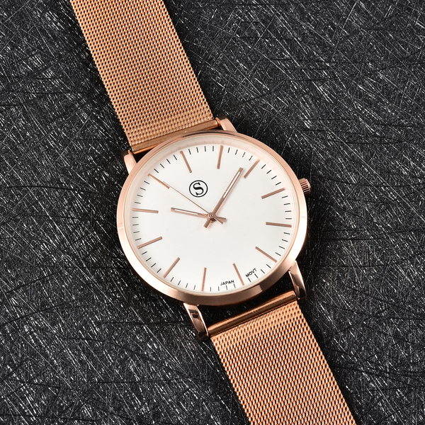 Personalised Engravable STRADA Japanese Movement Watch with Rose Tone and Rose mesh Strap