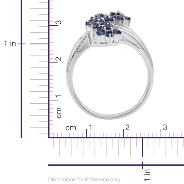 Kanchanaburi Blue Sapphire (Rnd) Floral Crossover Ring in Rhodium Plated Sterling Silver 1.750 Ct.