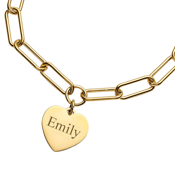 Personalised Engravable Paperclip Heart Bracelet in Stainless Steel, Size 7.5+1"