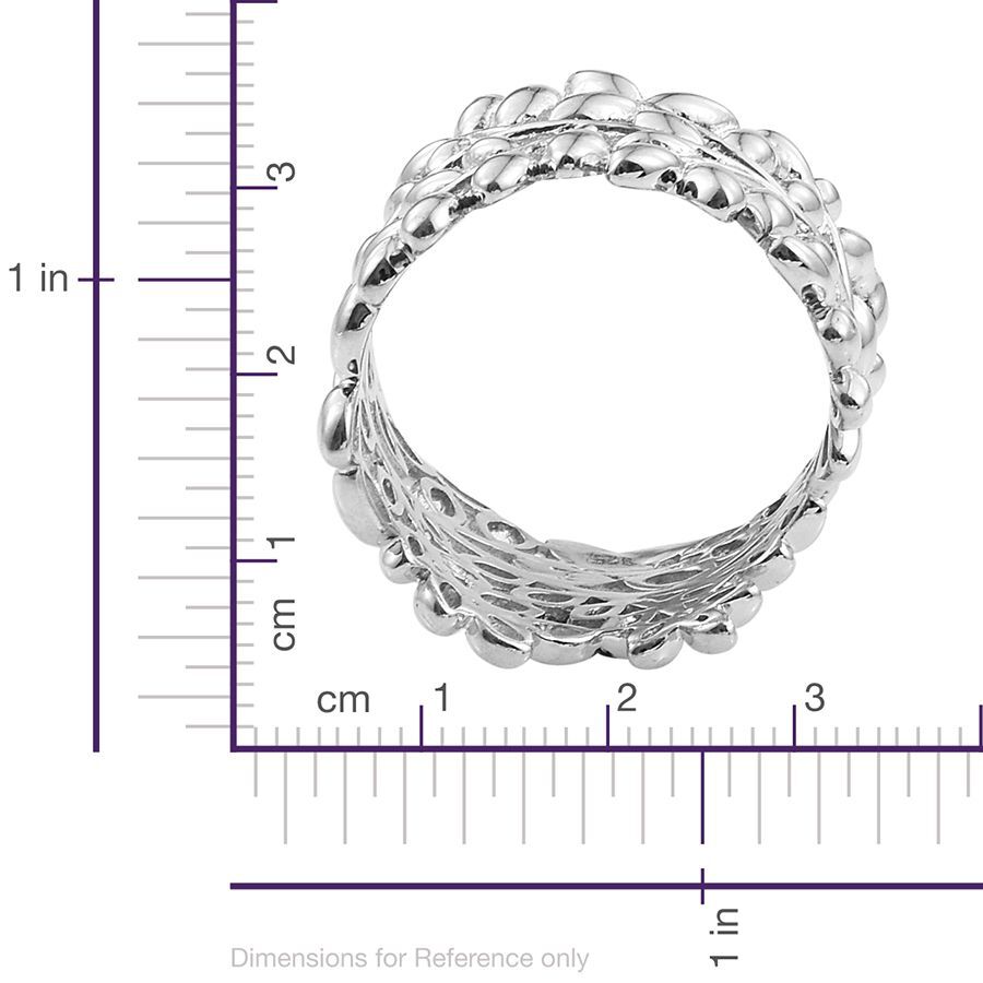 Designer Inspired Platinum Overlay Sterling Silver Olive Leaves Ring, Silver wt 5.44 Gms.