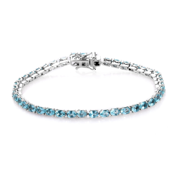 Blue Apatite Tennis Bracelet (Size 7.0) in Platinum Overlay Sterling Silver 8.00 Ct, Silver wt. 7.75