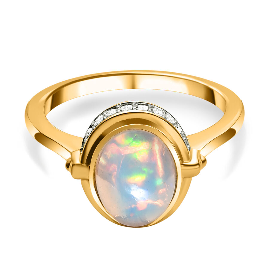 Ethiopian Welo Opal & Natural Zircon Ring in 18K Yellow Gold Vermeil Plated Sterling Silver 1.39 Ct.