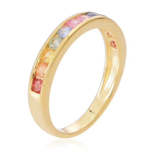 Rainbow Sapphire (Rnd) Half Eternity Band Ring in Yellow Gold Overlay Sterling Silver 1.000 Ct.