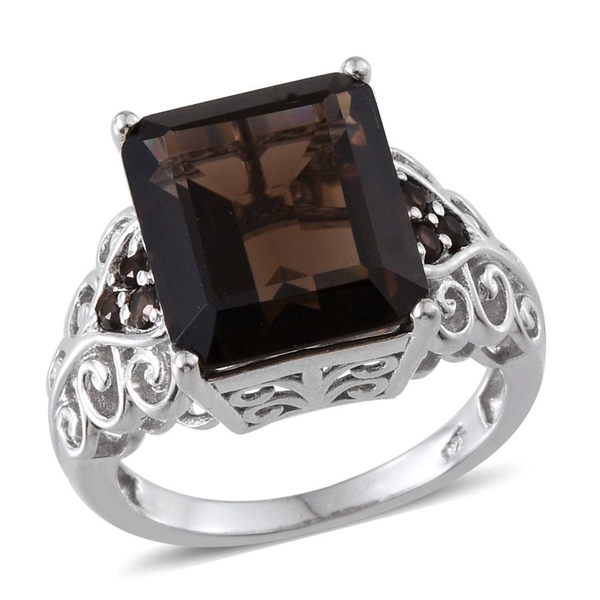 Brazilian Smoky Quartz (Oct 9.75 Ct) Ring in Platinum Overlay Sterling Silver 10.000 Ct. Silver wt 5