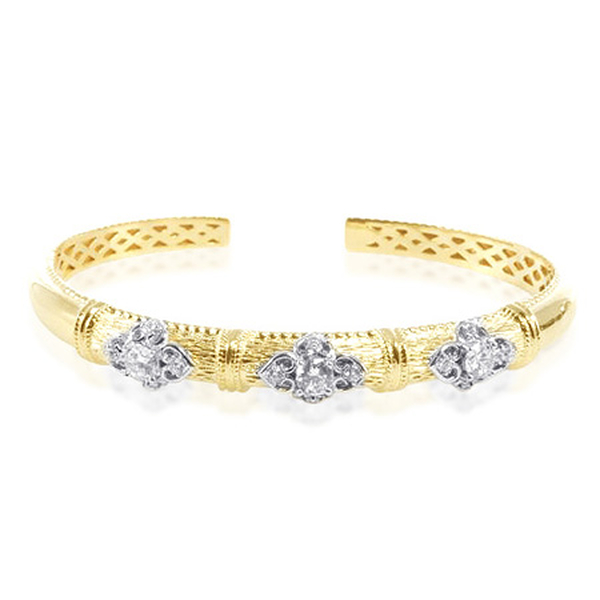 Simulated Diamond (AAA) (Rnd) Bangle in 14K Gold Overlay Sterling Silver 1.250 Ct.