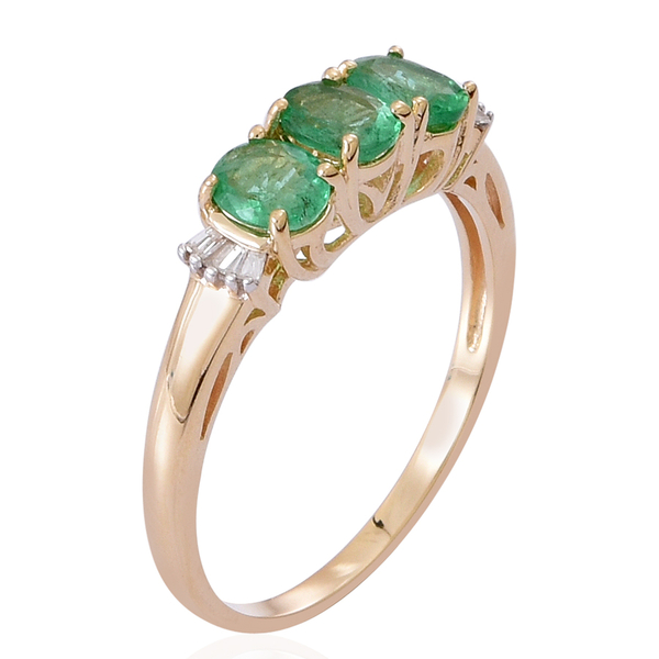 9K Yellow Gold Kagem Zambian Emerald (Ovl), Diamond Ring 1.500 Ct.