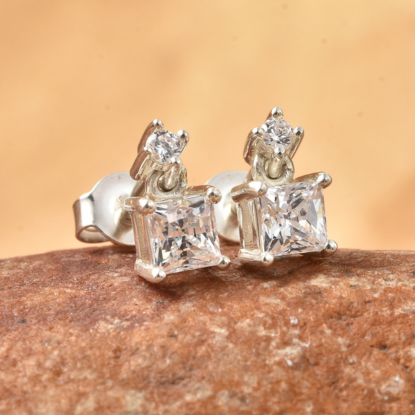 Lustro Stella Sterling Silver Earrings (with Push Back) Made with Finest CZ 1.57 Ct.