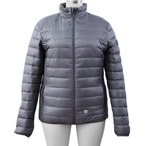 Heated Puffer Jacket with 3 Heat Settings (Size XL) - 90% Duck Down And 10% Duck Feather - Silver Grey