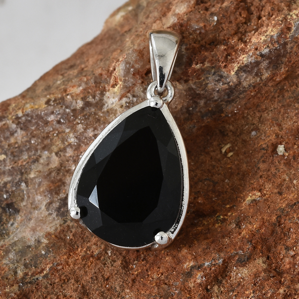 Black Tourmaline (Pear) Pendant in Platinum Overlay Sterling Silver 4.750 Ct.